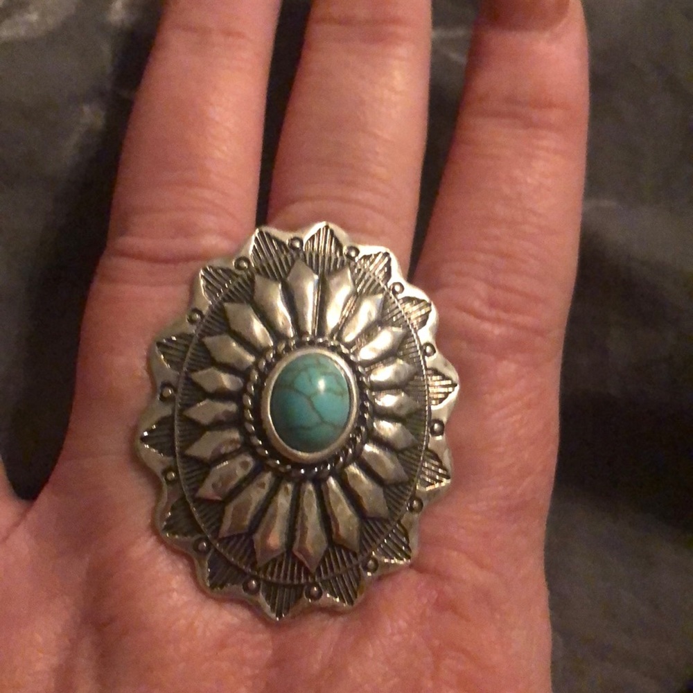 Beautiful Navajo Silver & Turquoise Ring-Adjusts